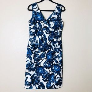 Donna Ricco Blue and White Rose Dress size 10